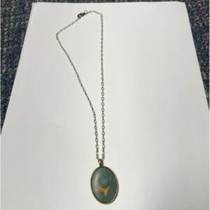Preloved unbranded gold colored necklace with green clay pendant